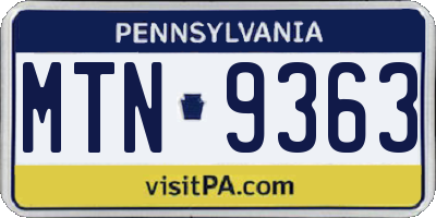PA license plate MTN9363