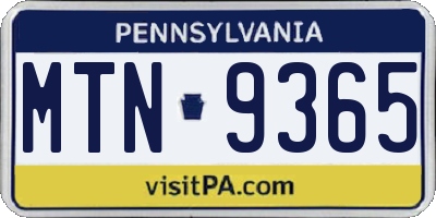 PA license plate MTN9365