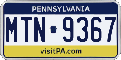 PA license plate MTN9367