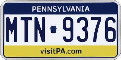 PA license plate MTN9376