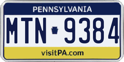 PA license plate MTN9384