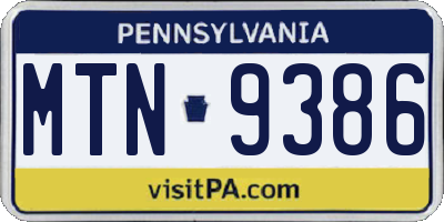 PA license plate MTN9386