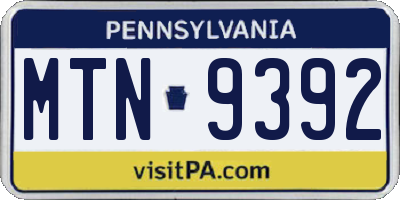 PA license plate MTN9392