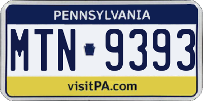 PA license plate MTN9393