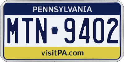 PA license plate MTN9402