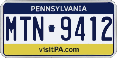 PA license plate MTN9412