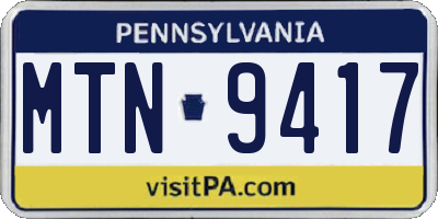 PA license plate MTN9417