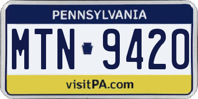 PA license plate MTN9420