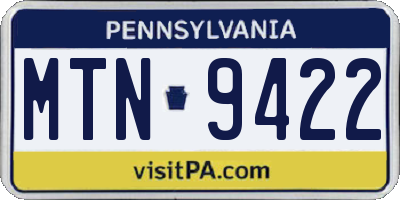 PA license plate MTN9422