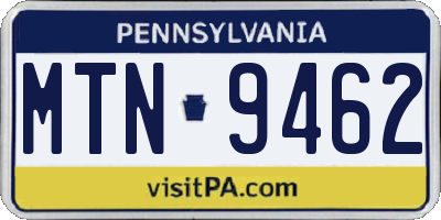 PA license plate MTN9462