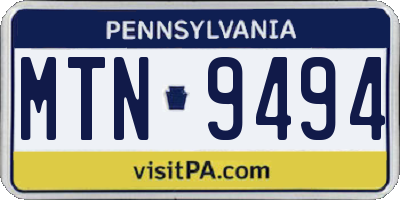 PA license plate MTN9494
