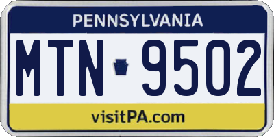 PA license plate MTN9502