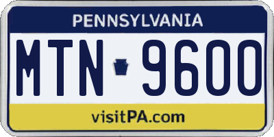 PA license plate MTN9600