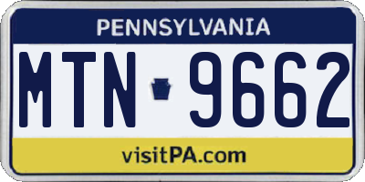 PA license plate MTN9662