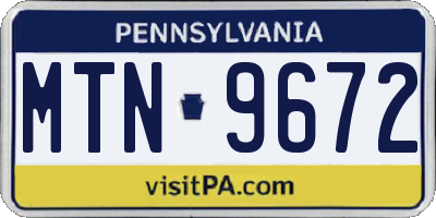 PA license plate MTN9672