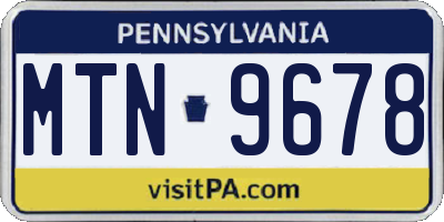 PA license plate MTN9678