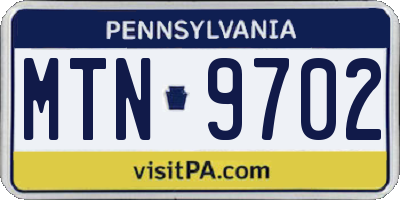PA license plate MTN9702