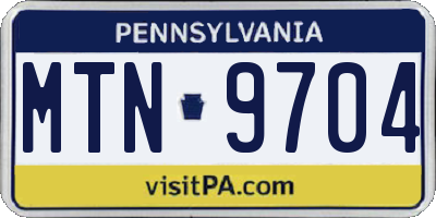 PA license plate MTN9704