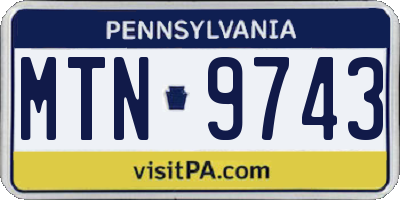 PA license plate MTN9743