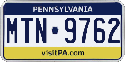 PA license plate MTN9762