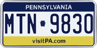 PA license plate MTN9830