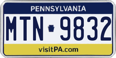 PA license plate MTN9832
