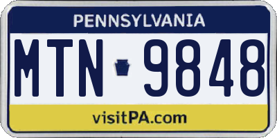 PA license plate MTN9848