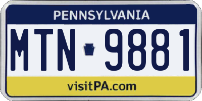 PA license plate MTN9881