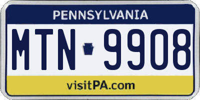 PA license plate MTN9908