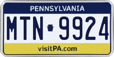 PA license plate MTN9924