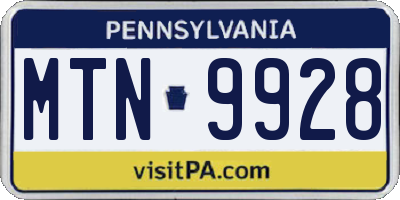 PA license plate MTN9928
