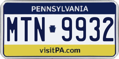 PA license plate MTN9932