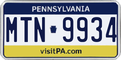 PA license plate MTN9934