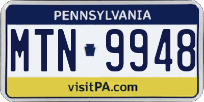 PA license plate MTN9948