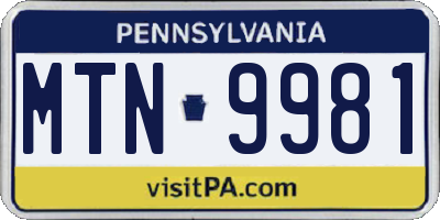 PA license plate MTN9981