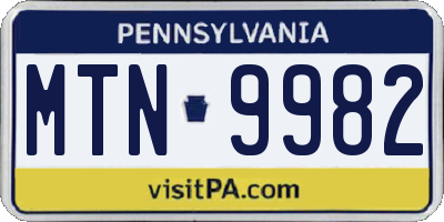 PA license plate MTN9982