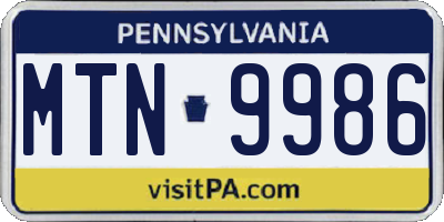 PA license plate MTN9986