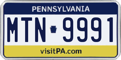 PA license plate MTN9991