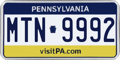 PA license plate MTN9992