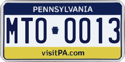 PA license plate MTO0013