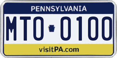 PA license plate MTO0100