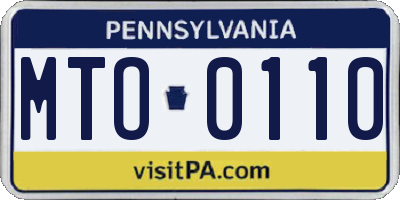 PA license plate MTO0110