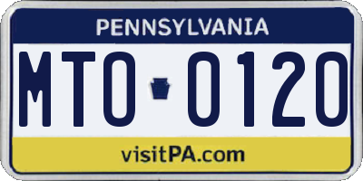 PA license plate MTO0120