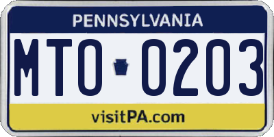 PA license plate MTO0203