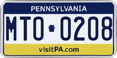 PA license plate MTO0208