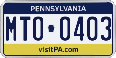 PA license plate MTO0403