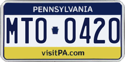 PA license plate MTO0420