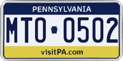 PA license plate MTO0502
