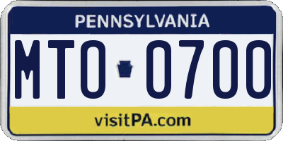 PA license plate MTO0700