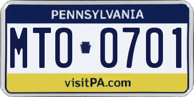 PA license plate MTO0701